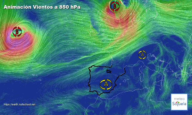 Animación Viento a 850hPa. Altas Presiones