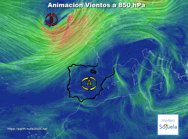 Animación Viento a 850hPa. Anticiclón