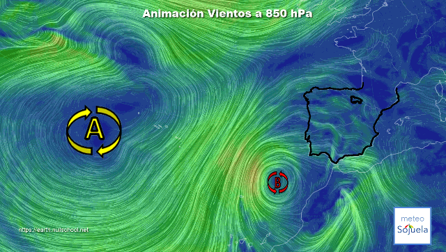 Animación Viento a 850hPa. BFA ,viento de sur y calima
