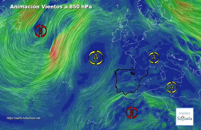 Animación Viento a 850hPa. Convergencias