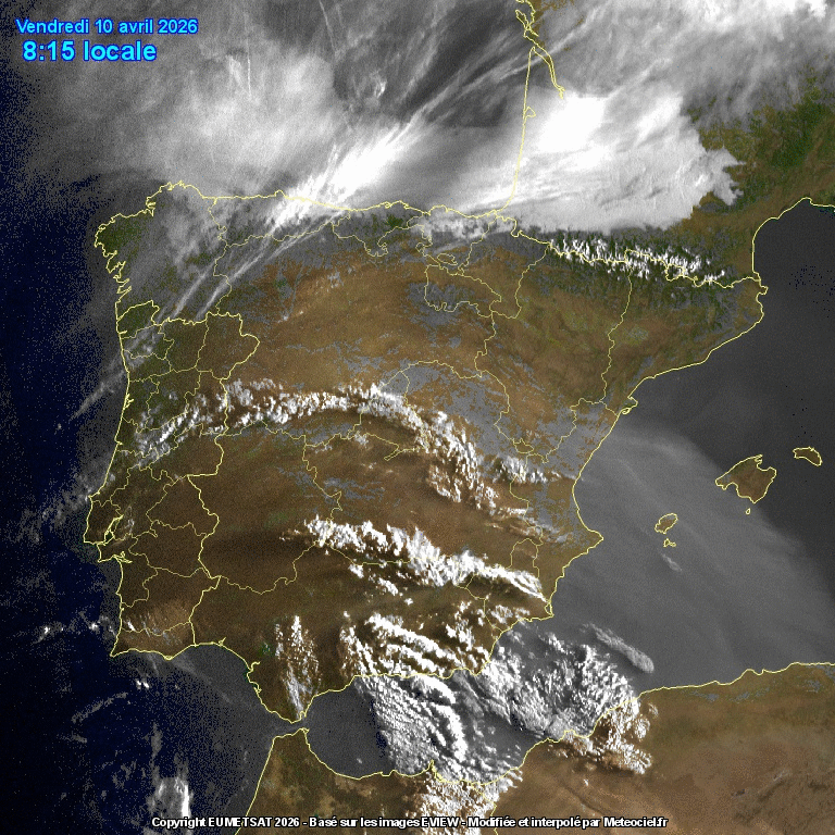 Animación imágenes satélite Meteosat. Despejado con algunas nubes de evolución