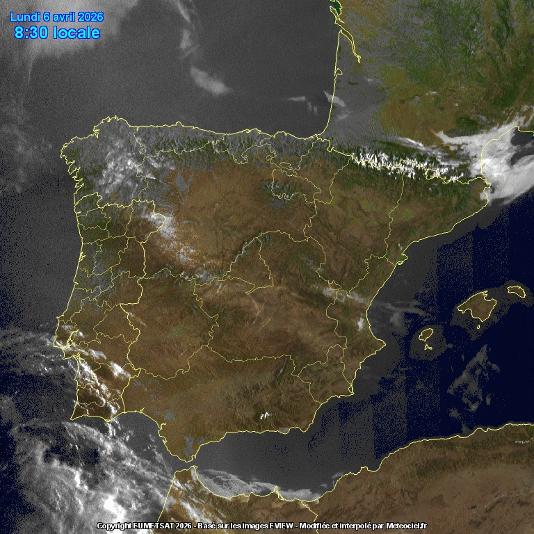Animación imágenes satélite Meteosat. Despejado con nubes de evolución