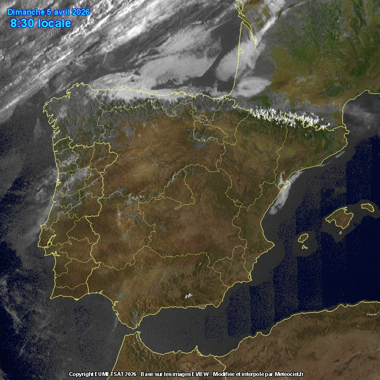 Animación imágenes satélite Meteosat. Despejado con nubes de evolución