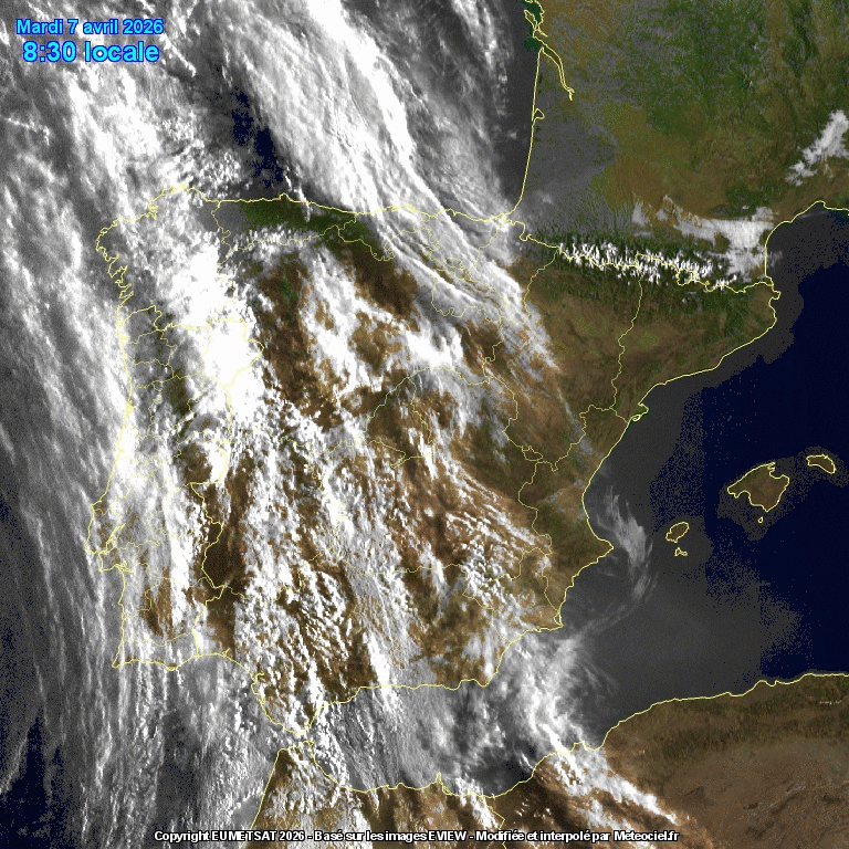 Animación imágenes satélite Meteosat. Frentes en el Oeste
