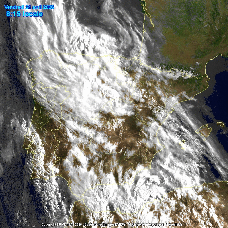 Animación imágenes satélite Meteosat. Líneas de inestabilidad recorriendo la península
