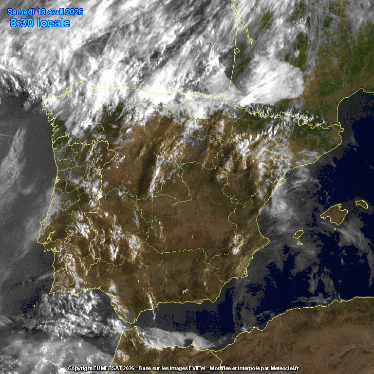 Animación imágenes satélite Meteosat. Nieblas , nubes altas y tormentas