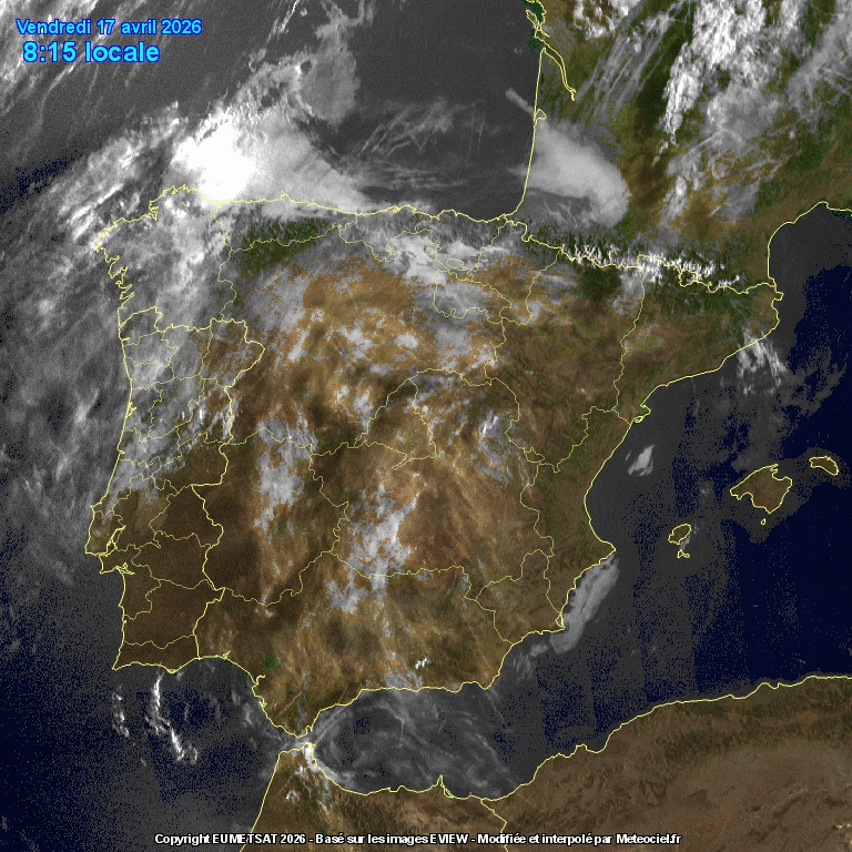 Animación imágenes satélite Meteosat. Nieblas y nubes altas