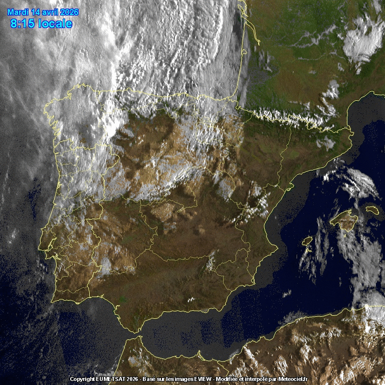 Animación imágenes satélite Meteosat. Nubes bajas asociadas a frentes débiles