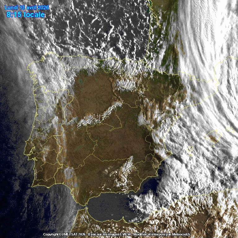Animación imágenes satélite Meteosat. Nubes bajas asociadas a los vientos de NW