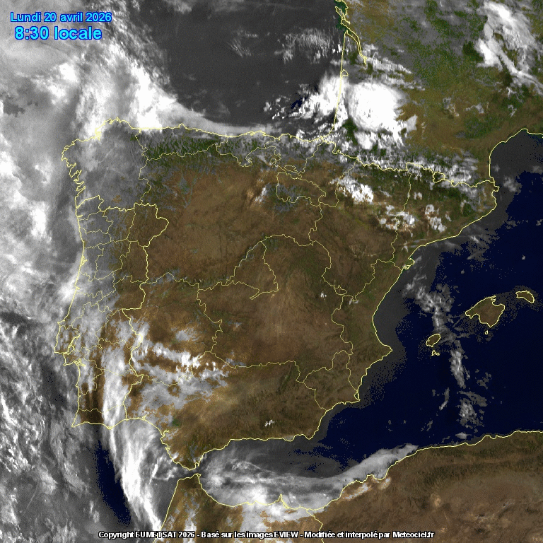Animación imágenes satélite Meteosat. Nubes de evolución y tormentas