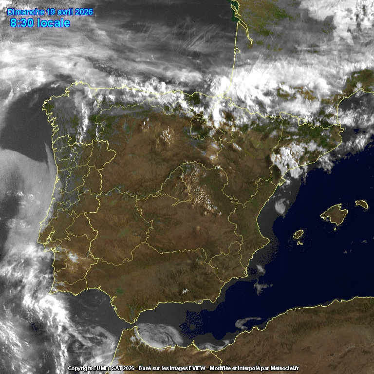 Animación imágenes satélite Meteosat. Nubes de evolución y tormentas