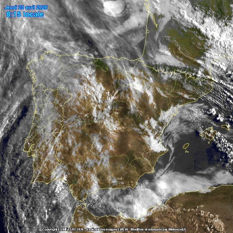 Animación imágenes satélite Meteosat. Nubes medias, altas y bajas