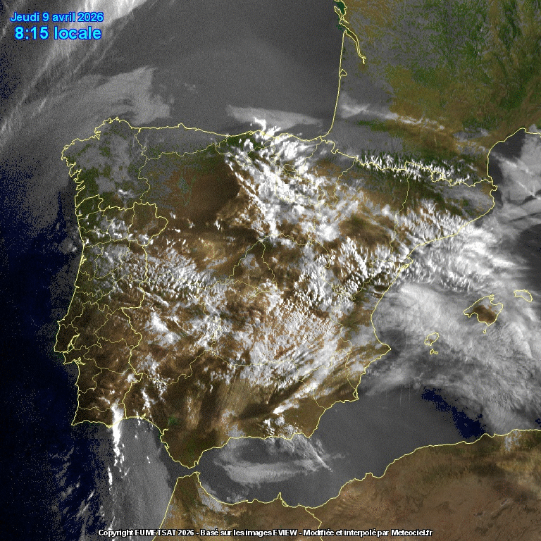 Animación imágenes satélite Meteosat. Nubes medias y altas