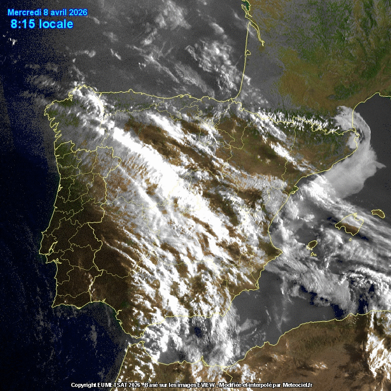 Animación imágenes satélite Meteosat. Nubes medias y altas