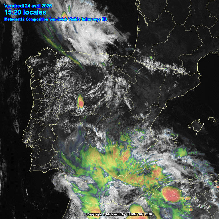 Animación imágenes satélite Meteosat. Tormentas en la península