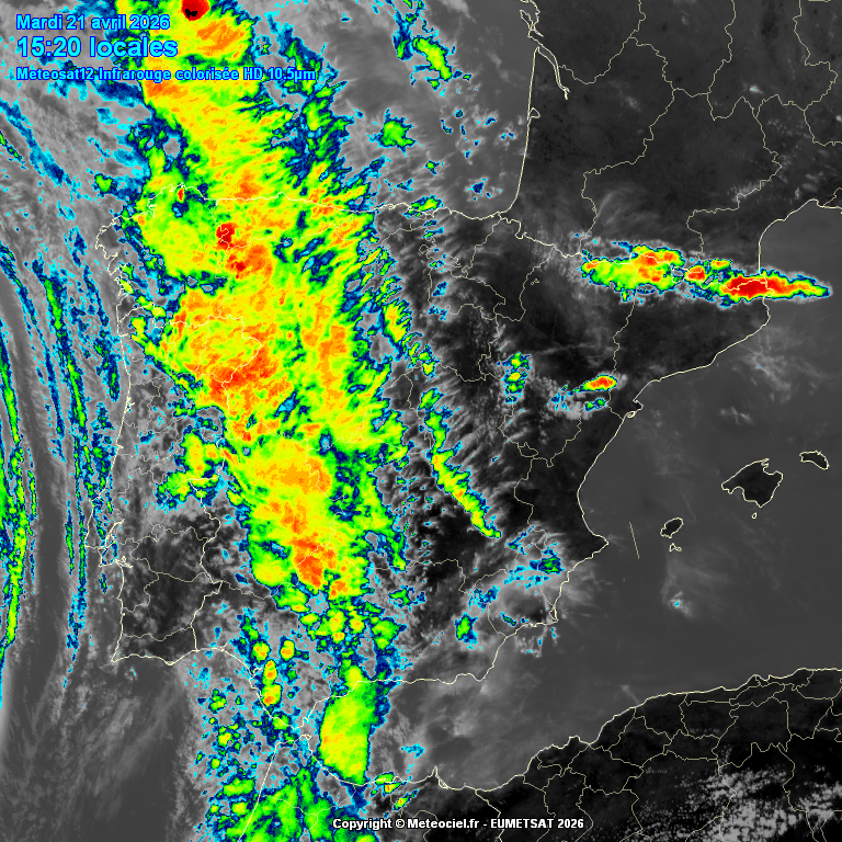 Animación imágenes satélite Meteosat. Tormentas hacia el norte peninsular