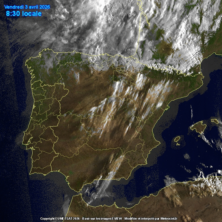 Animación imágenes satélite Meteosat. Vientos del Norte y frentes