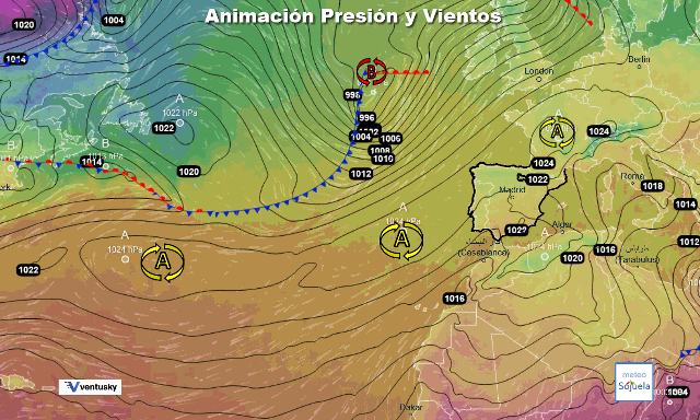 Animación presión y viento, Altas presiones