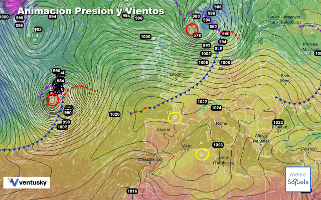 Animación presión y viento, Altas presiones y frontolisis