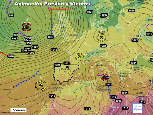 Animación presión y viento, Altas presiones