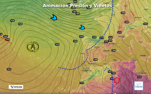 Animación presión y viento, Cambio de tiempo