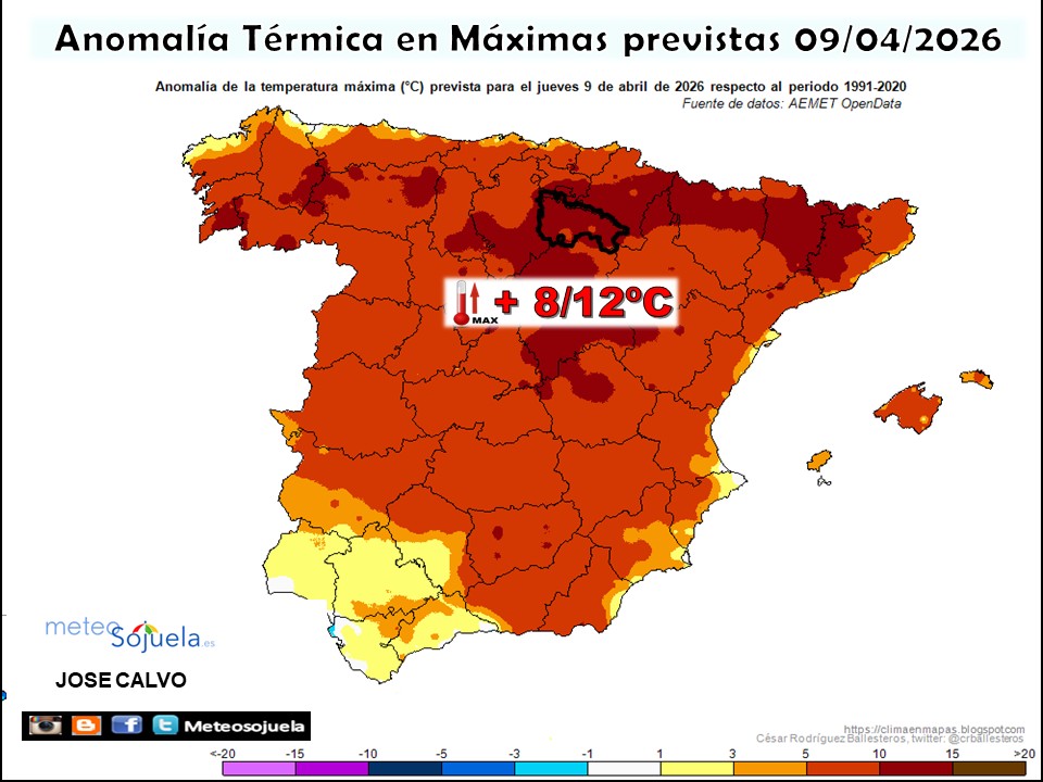 Anomalías térmicas previstas