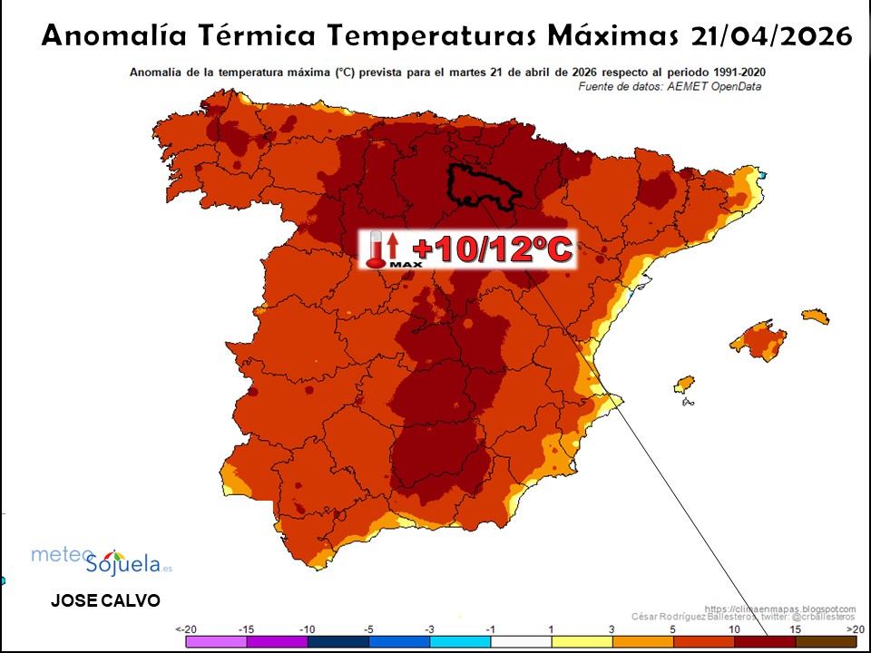 Anomalía Térmica de las Temperaturas Máximas 21 04 2026