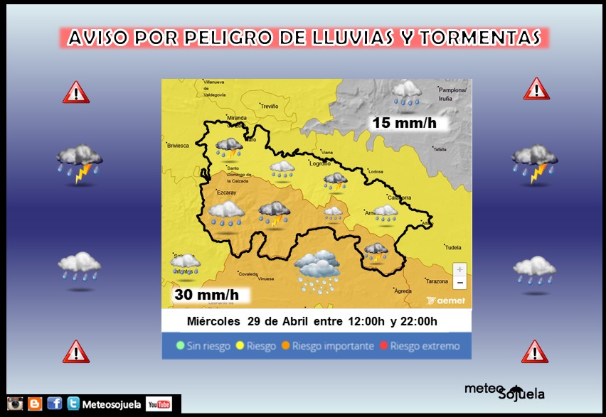 Aviso Naranjas y Amarillo por LLuvias y Tormentas .