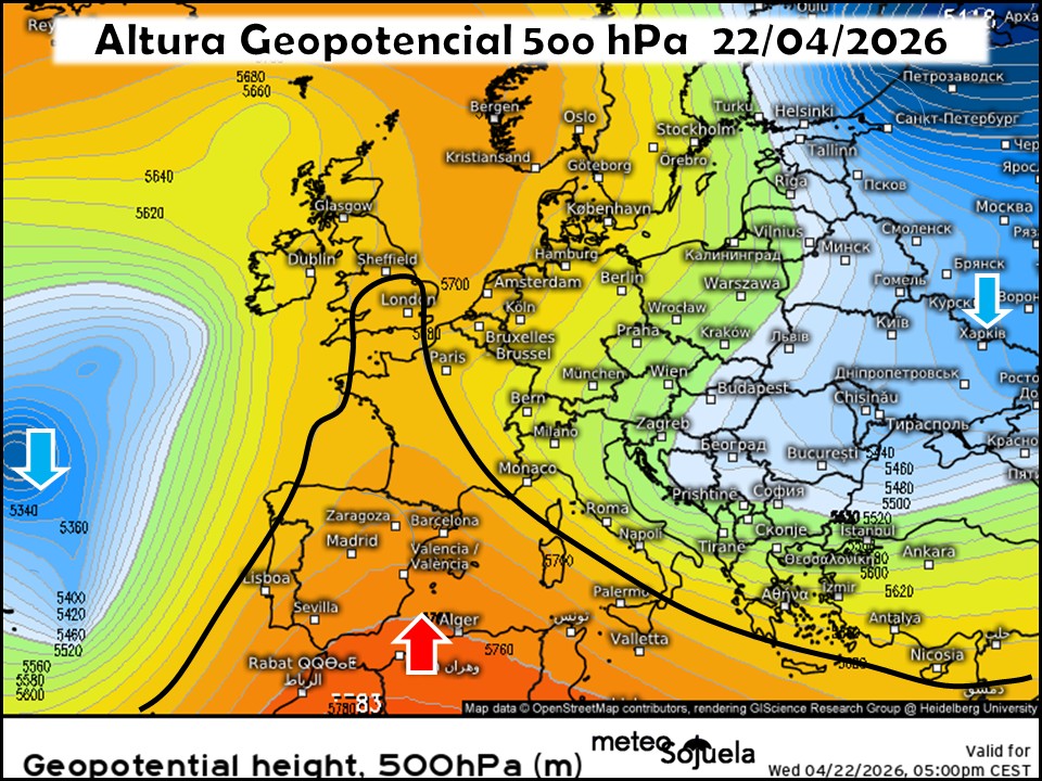 Embolsamiento de aire frío en el Atlántico y Dorsal en el Mediterráneo