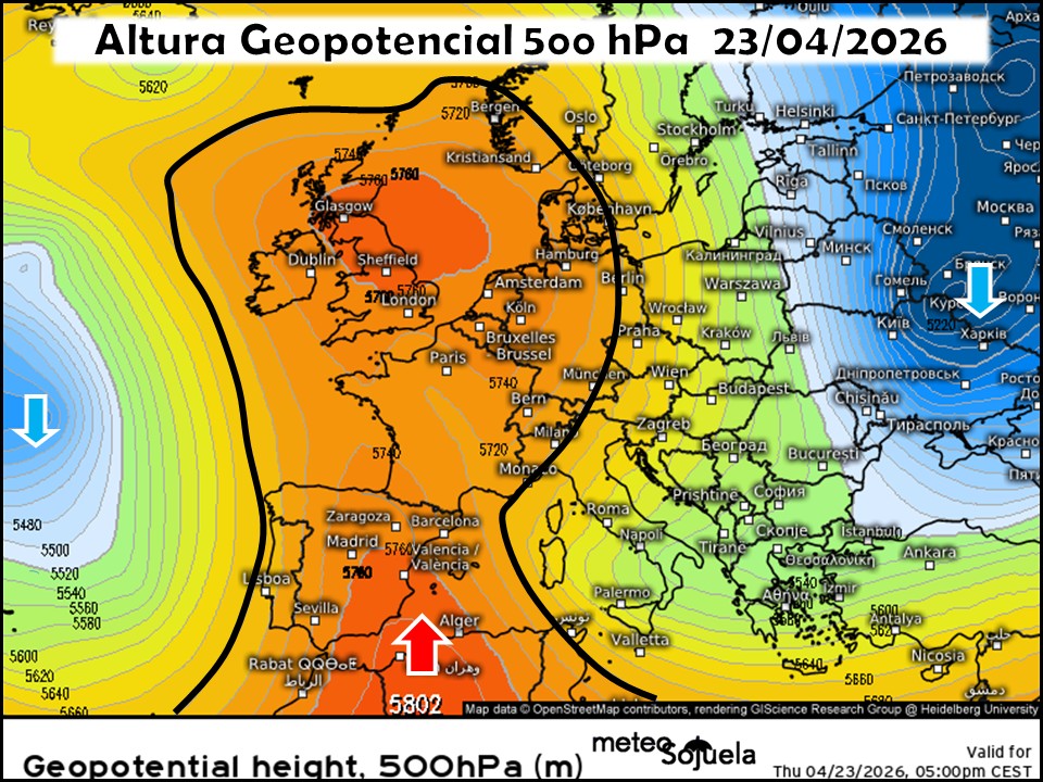 Embolsamiento de aire frío en el Atlántico y Dorsal en el Mediterráneo