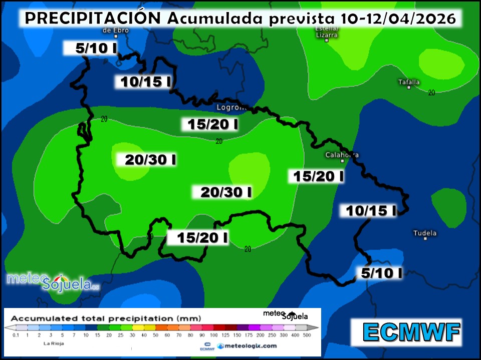 Precipitación Acumulada según ECMWF. Meteosojuela La Rioja