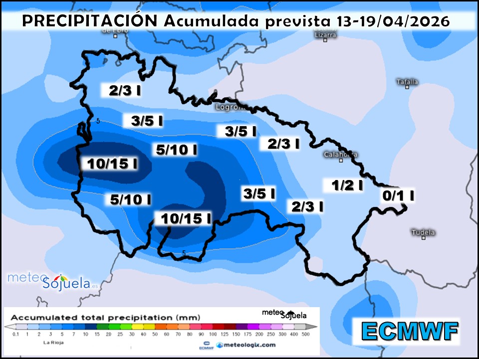 Precipitación Acumulada según ECMWF. Meteosojuela La Rioja