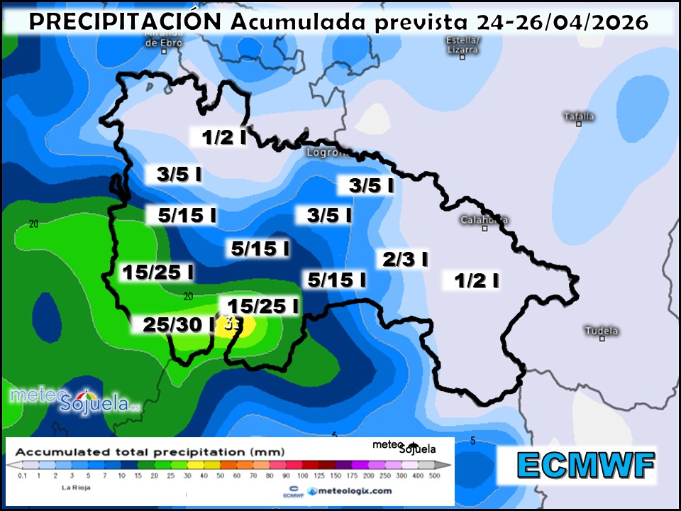 Precipitación Acumulada según ECMWF. Meteosojuela La Rioja