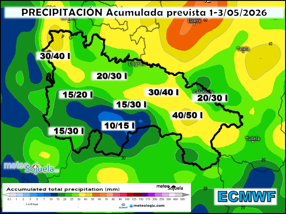 Precipitación Acumulada según ECMWF. Meteosojuela La Rioja