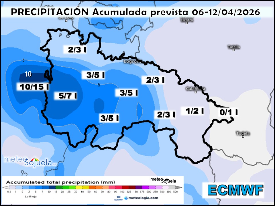 Precipitación Acumulada según ECMWF. Meteosojuela La Rioja