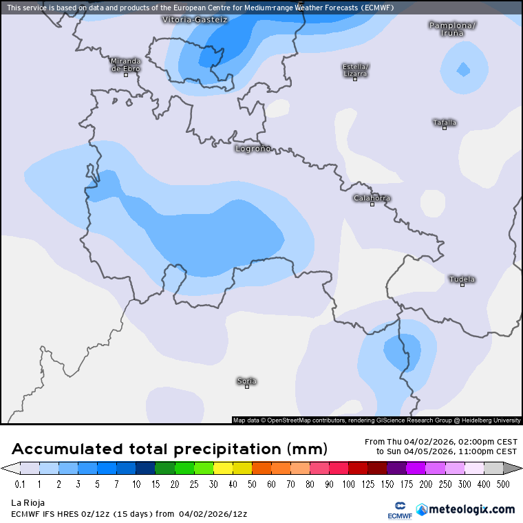 Precipitación Acumulada según ECMWF. Meteosojuela La Rioja