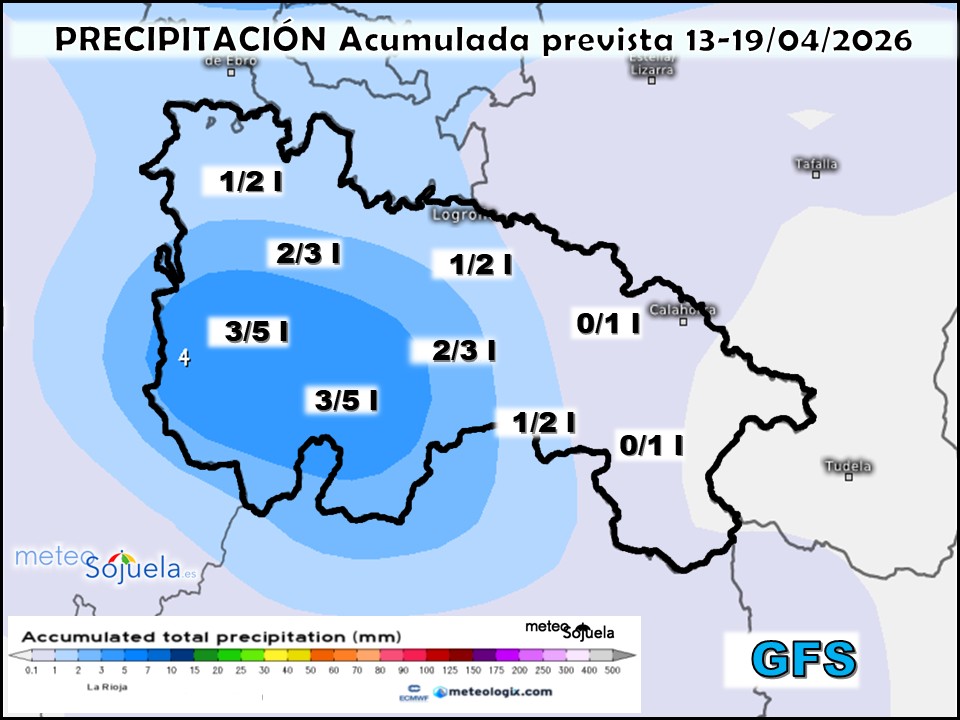 Precipitación Acumulada según GFS Meteosojuela La Rioja
