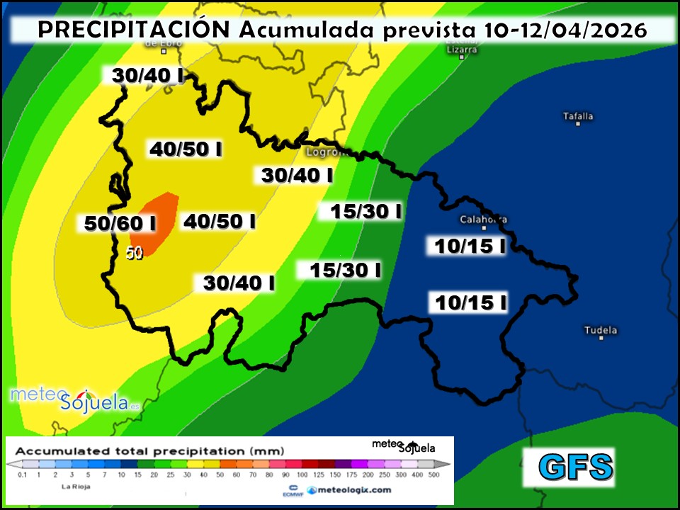 Precipitación Acumulada según GFS. Meteosojuela La Rioja