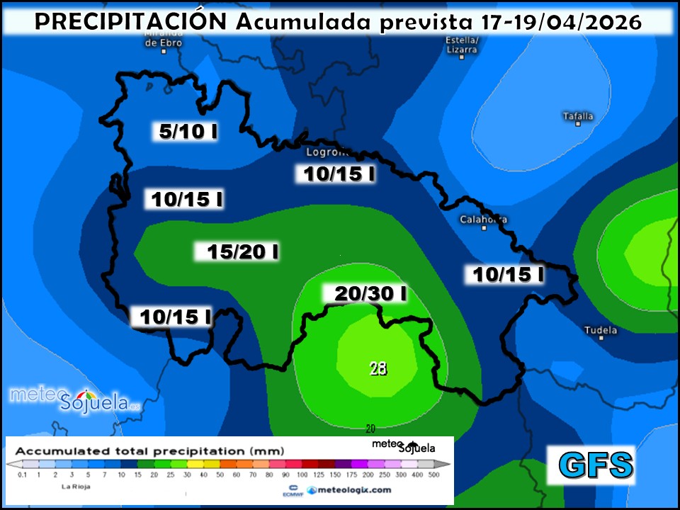 Precipitación Acumulada según GFS. Meteosojuela La Rioja