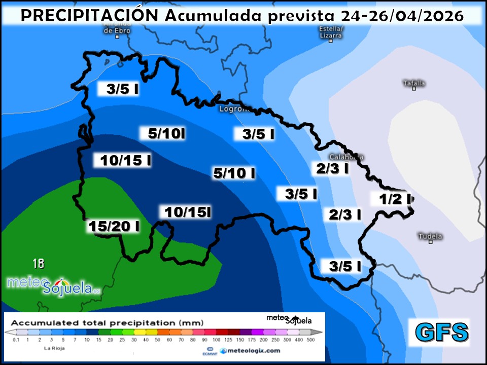 Precipitación Acumulada según GFS. Meteosojuela La Rioja