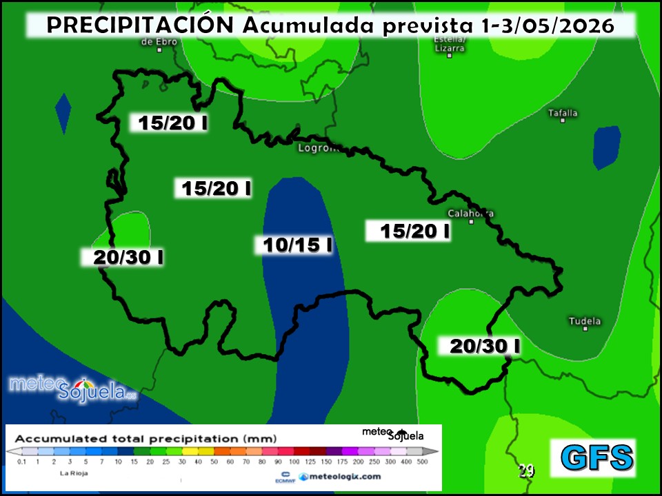 Precipitación Acumulada según GFS. Meteosojuela La Rioja