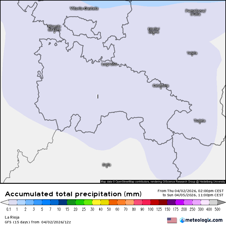 Precipitación Acumulada según GFS. Meteosojuela La Rioja