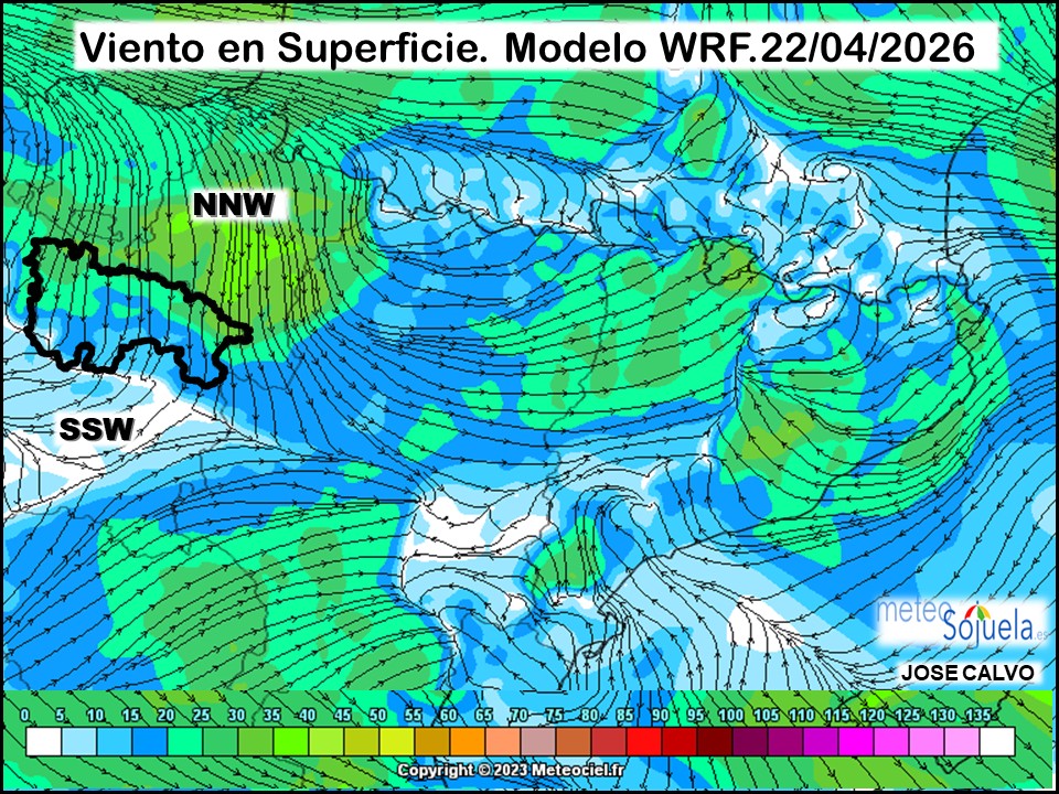 Viento en Superficie Modelo WRF Meteosojuela.