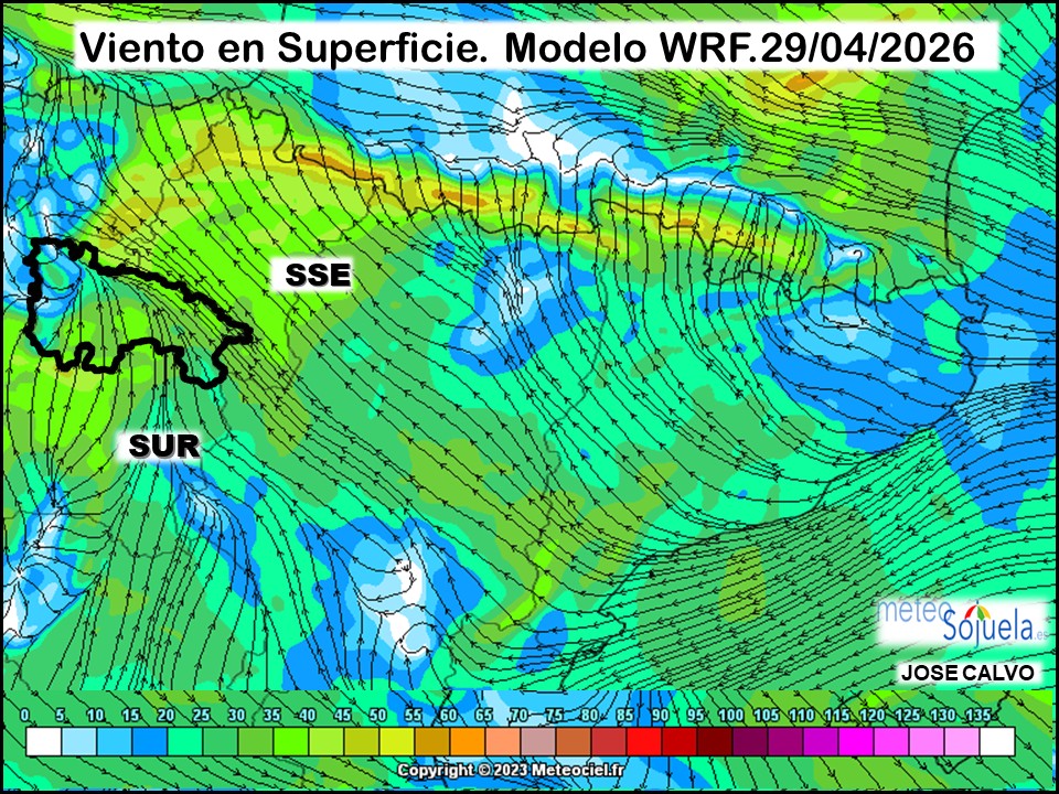 Viento en Superficie Modelo WRF Meteosojuela.