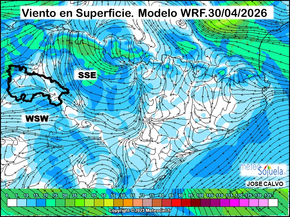 Viento en Superficie Modelo WRF Meteosojuela.
