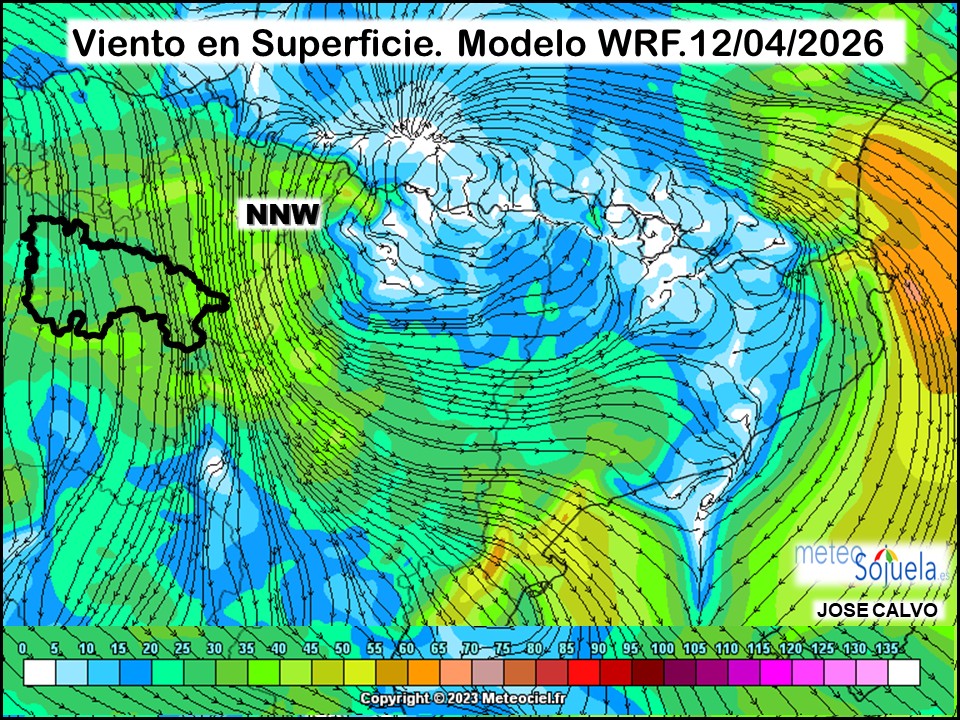 Viento en Superficie Modelo WRF Meteosojuela.