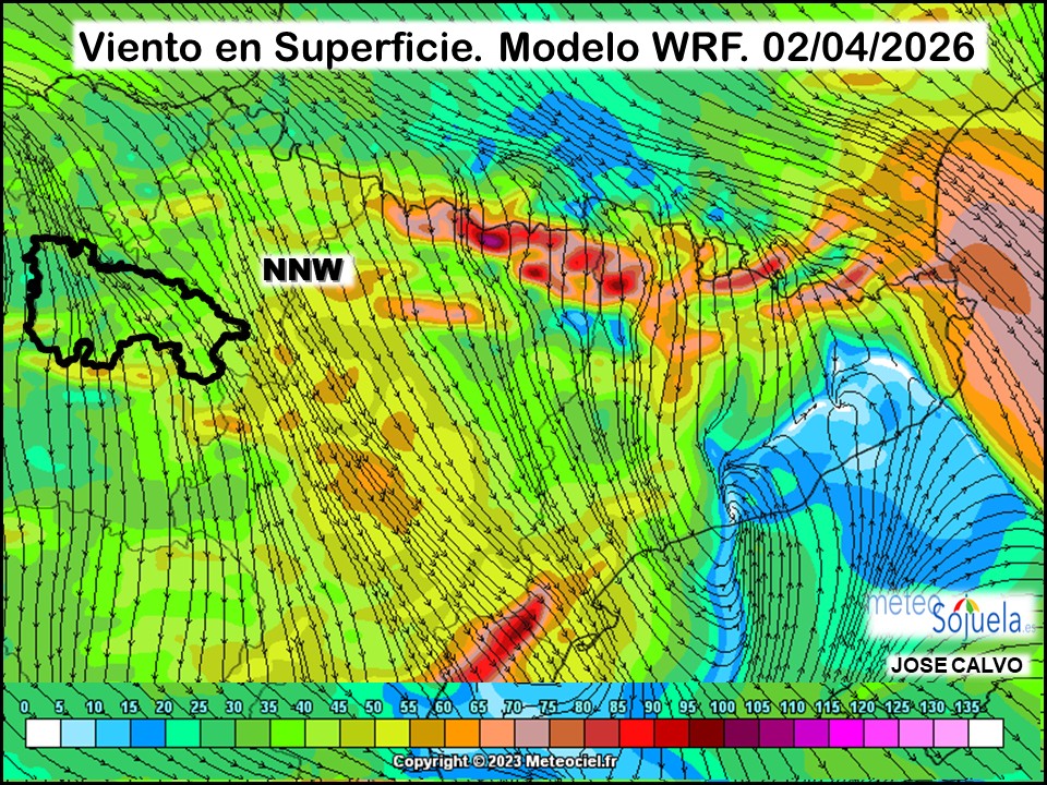 Viento en Superficie Modelo WRF Meteosojuela.