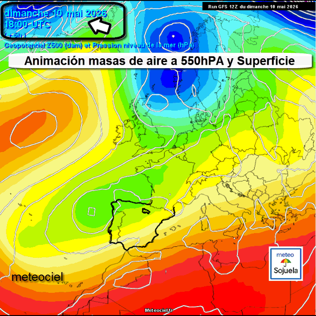Animación Masas de aire 500hPa y Superficie. Meteosojuela
