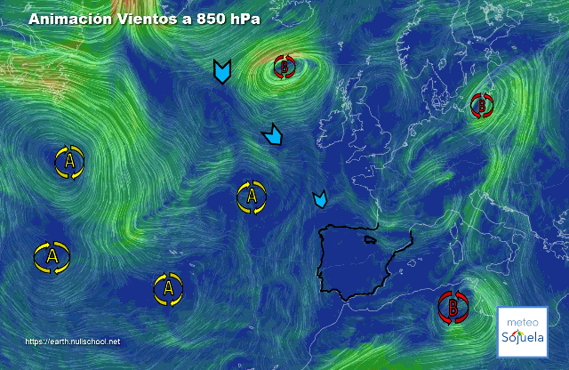 Animación Viento a 850hPa. Situació de NW