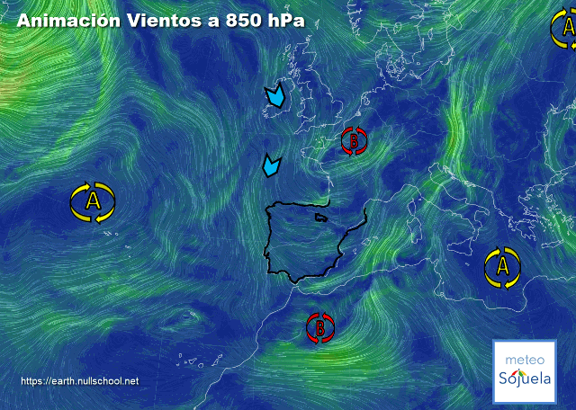 Animación Viento a 850hPa. Situació de NW